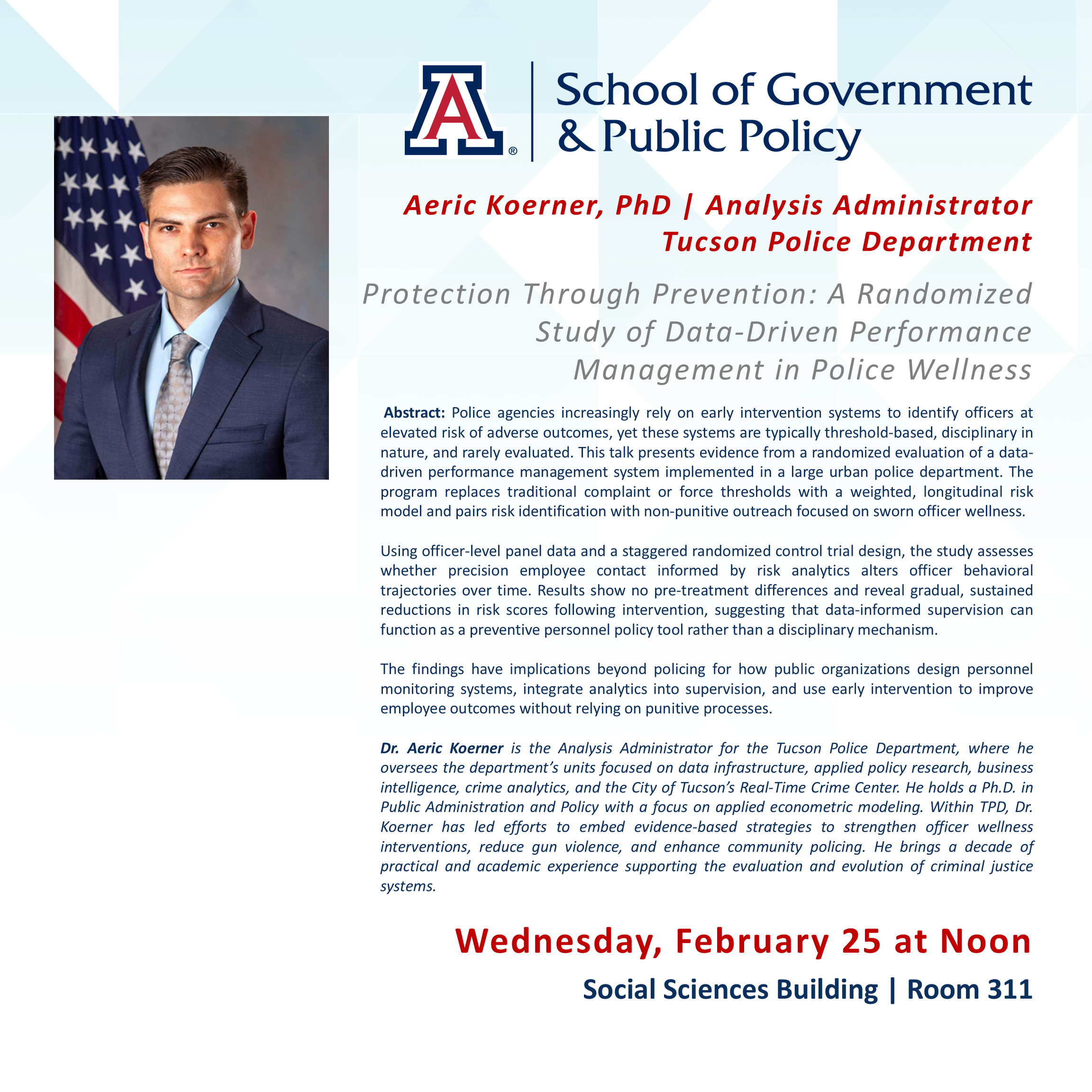 SGPP Guest Speaker- Aeric Koerner | School of Government and Public Policy