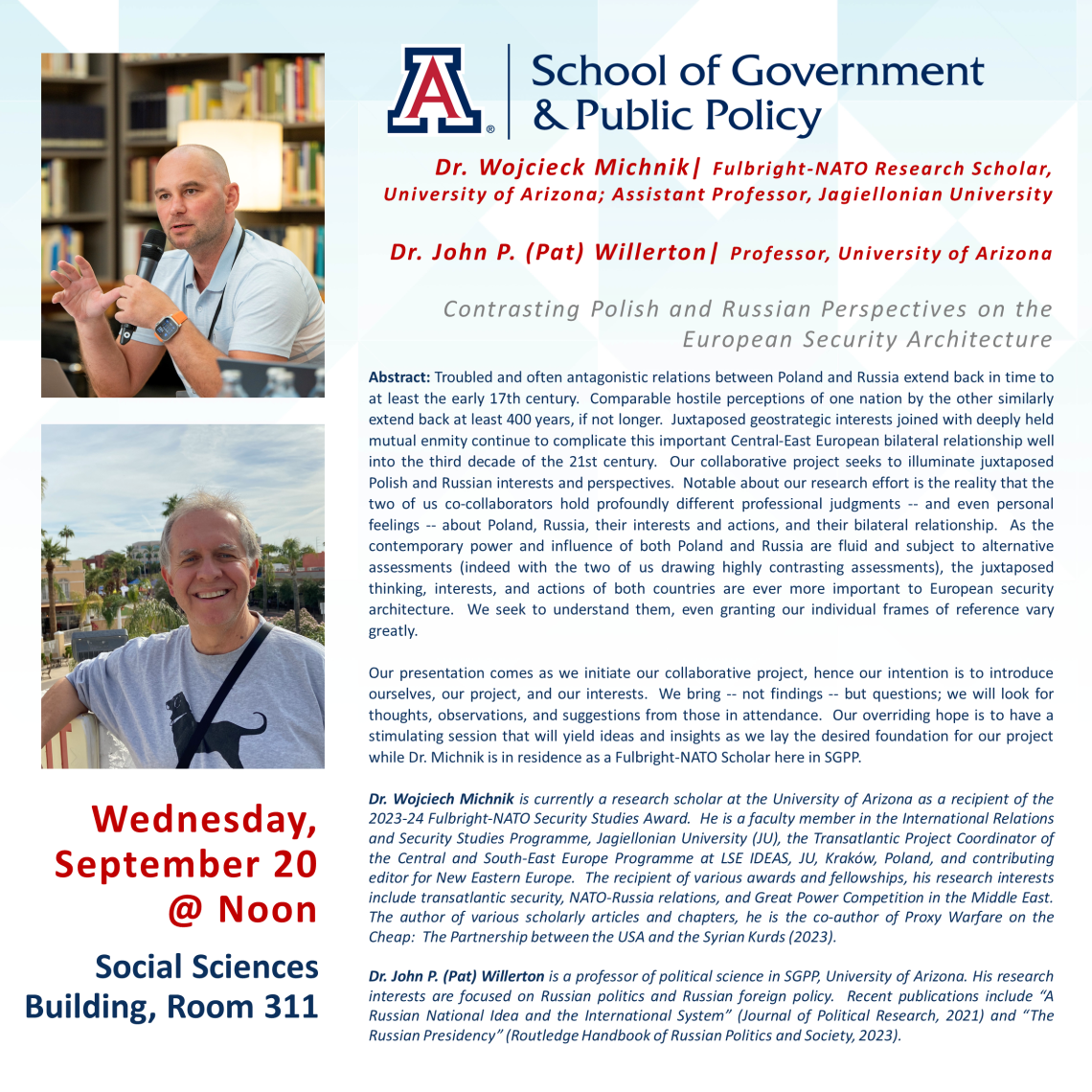 Wednesday Speaker Series with Dr. Wojcieck Michnik and Dr. John P. (Pat) Willerton
