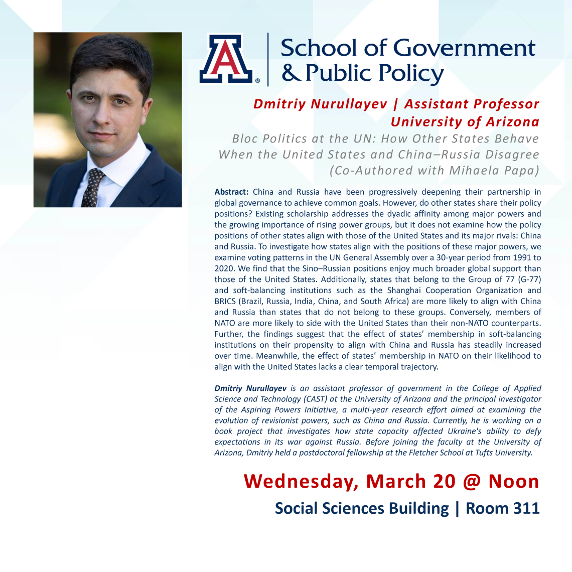 Wednesday Speaker Series with Dr. Dmitriy Nurullayev